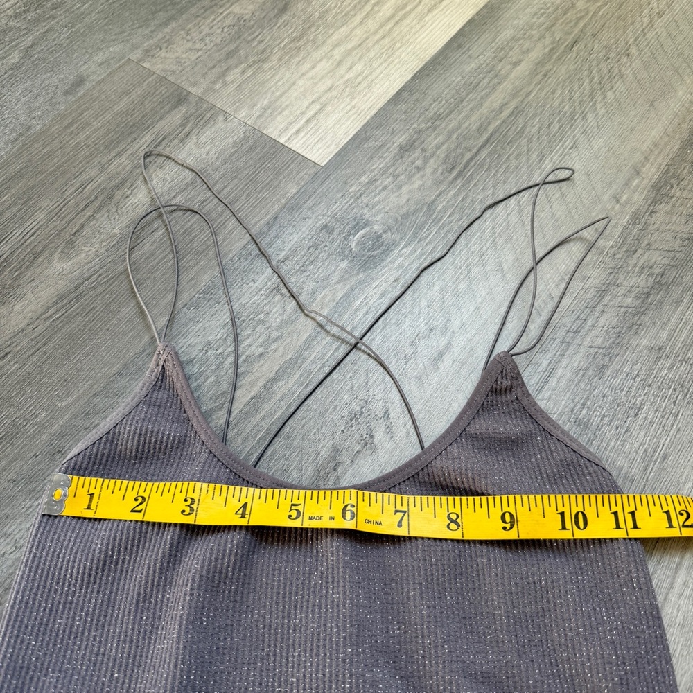 Urban Outfitters Ribbed Bralette Gray Silver Metallic Medium Minimalist Stretchy - Picture 7 of 9
